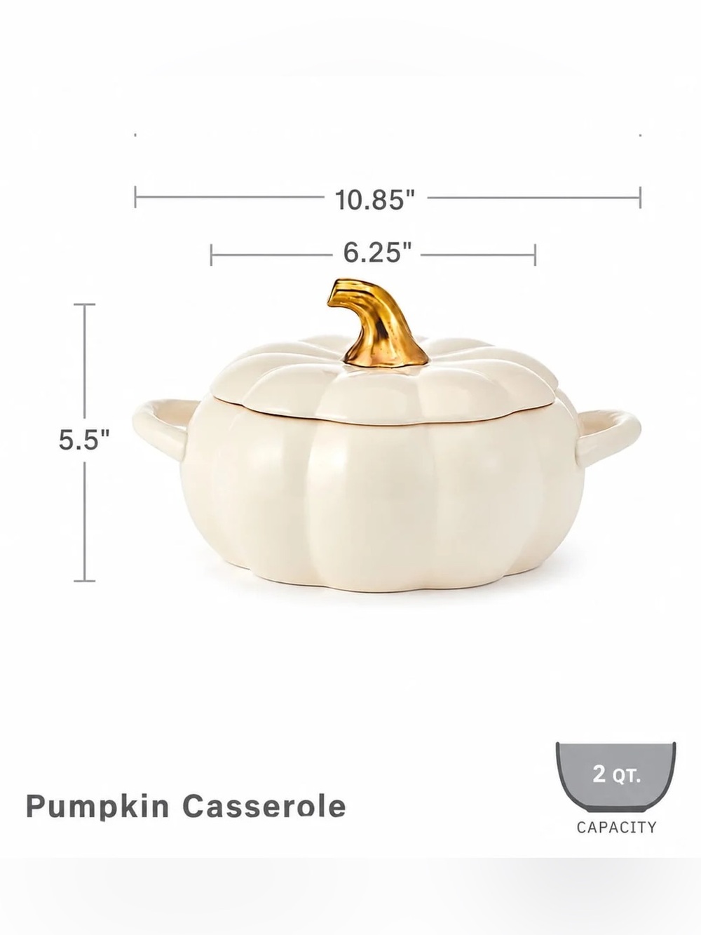 Pfaltzgraff 2 QT Ceramic White Pumpkin Casserole Dish Pot Fall Cozy NIB - Picture 5 of 16